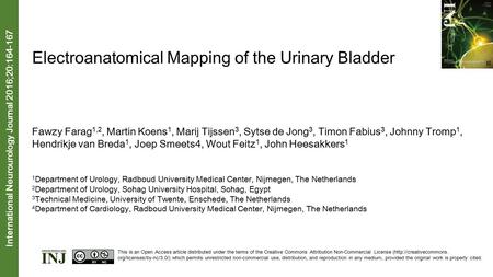 Electroanatomical Mapping of the Urinary Bladder Fawzy Farag 1,2, Martin Koens 1, Marij Tijssen 3, Sytse de Jong 3, Timon Fabius 3, Johnny Tromp 1, Hendrikje.