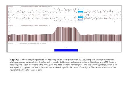 Suppl. Fig. 1: Microarray image of case 36, displaying a 0.57-Mb triplication of 7q21.13, along with the copy number and allele segregation patterns indicative.