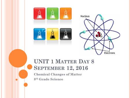UNIT 1 M ATTER D AY 8 S EPTEMBER 12, 2016 Chemical Changes of Matter 8 th Grade Science.