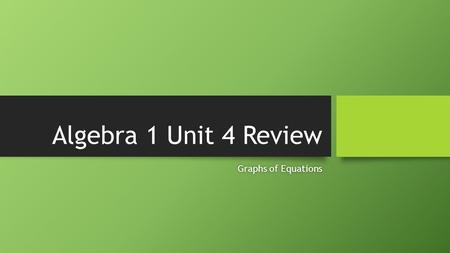 Algebra 1 Unit 4 Review Graphs of EquationsGraphs of Equations.