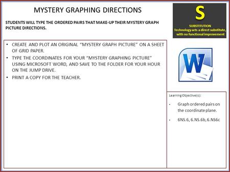 MYSTERY GRAPHING DIRECTIONS CREATE AND PLOT AN ORIGINAL “MYSTERY GRAPH PICTURE” ON A SHEET OF GRID PAPER. TYPE THE COORDINATES FOR YOUR “MYSTERY GRAPHING.