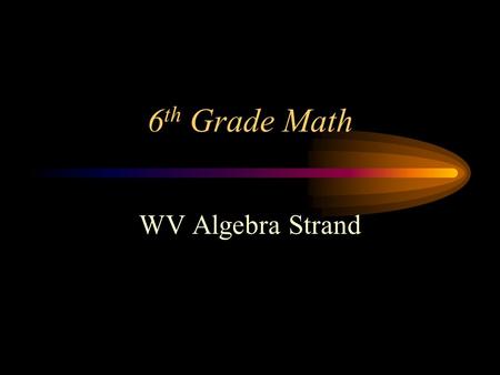 6 th Grade Math WV Algebra Strand. Definitions Variable – A variable is a letter or symbol that represents a number (unknown quantity). 8 + n = 12.