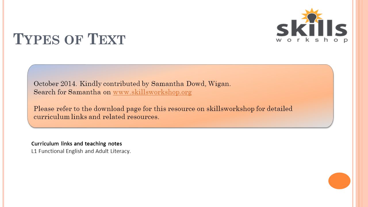 types of text october kindly contributed by samantha dowd  wigan