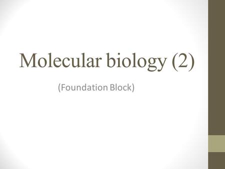 Molecular biology (2) (Foundation Block). Objectives By the end of this lecture, the students should be able to: To understand DNA replication To know.