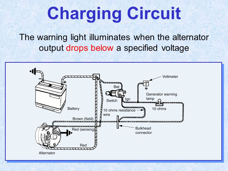 Charging+Circuit+The+warning+light+illuminates+when+the+alternator+output+drops+below+a+specified+voltage