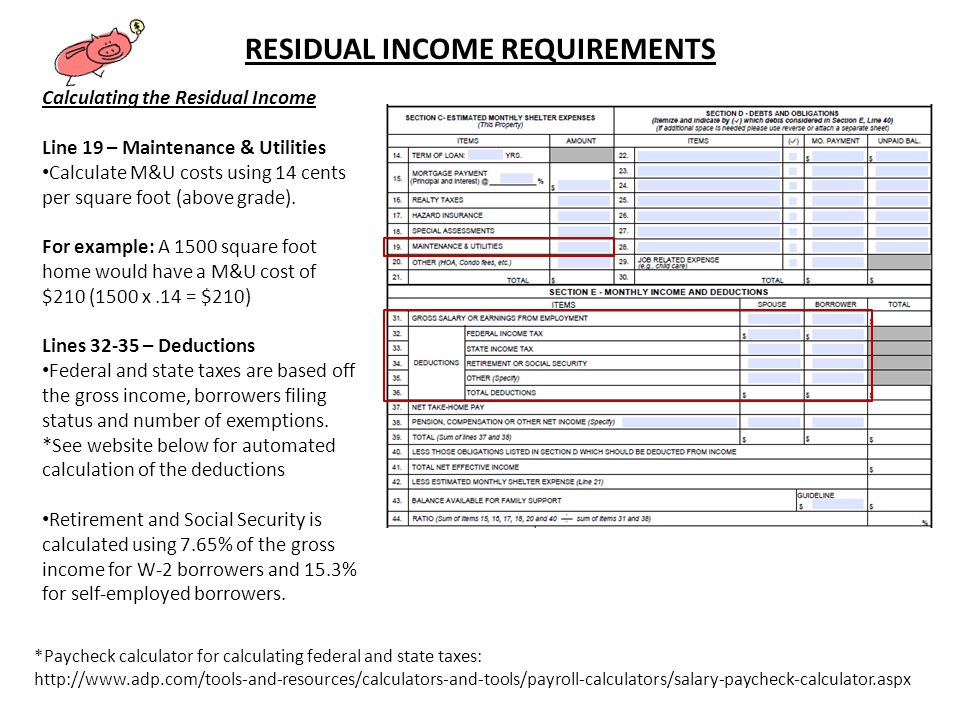Va Residual Income Calculation Charts