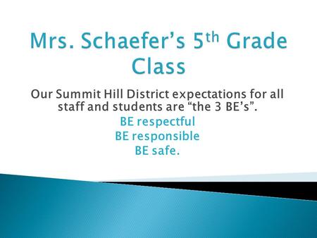 Our Summit Hill District expectations for all staff and students are “the 3 BE’s”. BE respectful BE responsible BE safe.