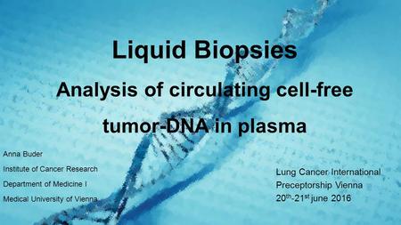 Anna Buder Institute of Cancer Research Department of Medicine I Medical University of Vienna Liquid Biopsies Analysis of circulating cell-free tumor-DNA.
