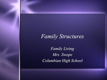 Family Structures Family Living Mrs. Swope Columbian High School Family Living Mrs. Swope Columbian High School.