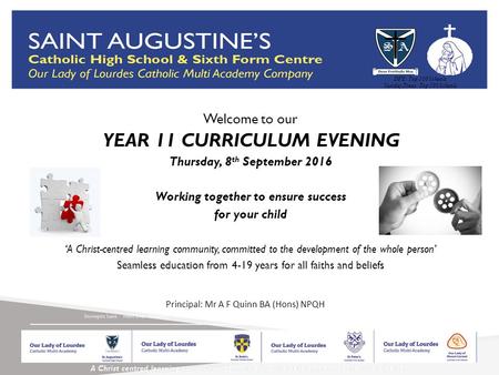 Principal: Mr A F Quinn BA (Hons) NPQH DFE: Top 100 Schools Sunday Times: Top 500 Schools Welcome to our YEAR 11 CURRICULUM EVENING Thursday, 8 th September.