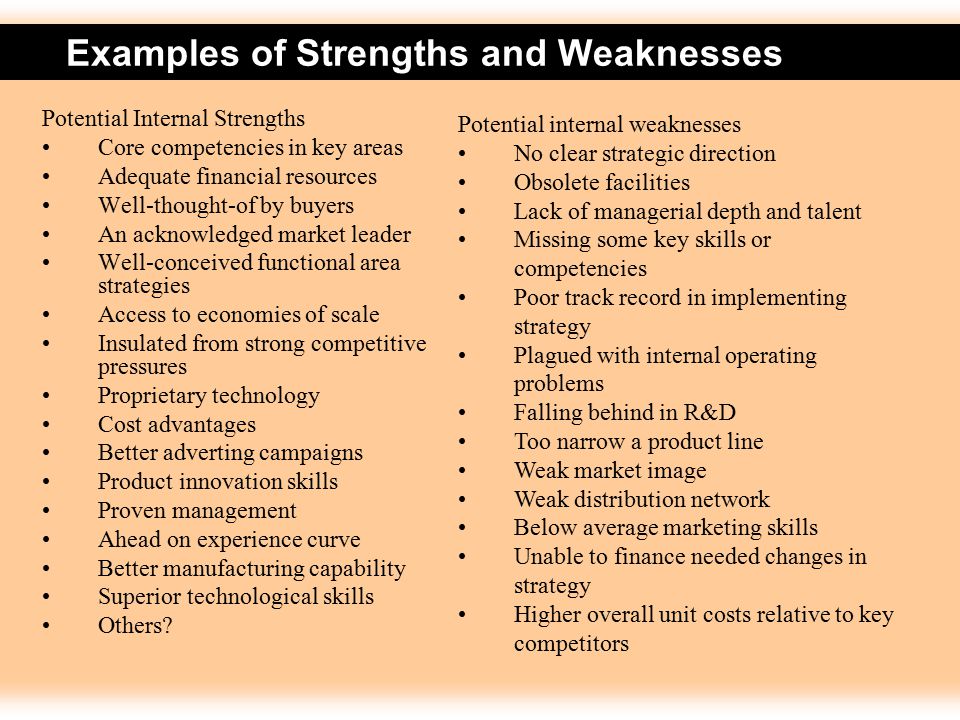 Example of recommendation of strengths
