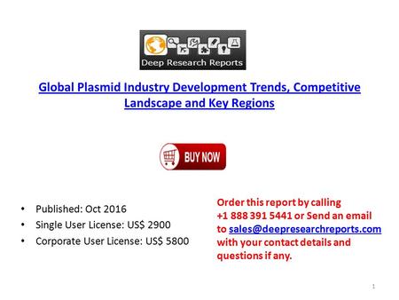 Global Plasmid Industry Development Trends, Competitive Landscape and Key Regions Published: Oct 2016 Single User License: US$ 2900 Corporate User License: