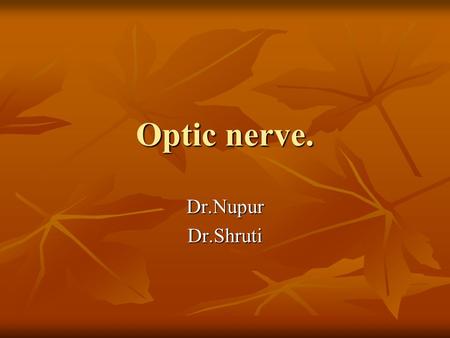 Optic nerve. Dr.Nupur Dr.Shruti.