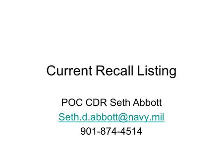 Current Recall Listing