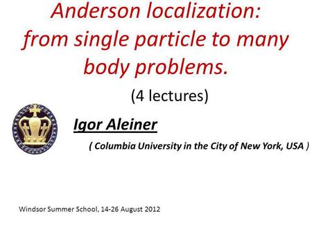 Anderson localization: from single particle to many body problems.