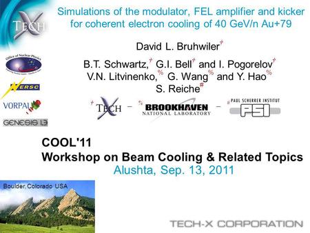 COOL'11 Workshop on Beam Cooling & Related Topics Alushta, Sep. 13, 2011 Simulations of the modulator, FEL amplifier and kicker for coherent electron cooling.