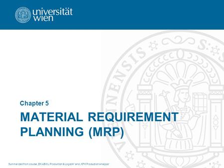 Material requirement planning (MRP)
