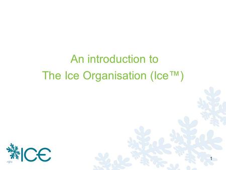 An introduction to The Ice Organisation (Ice) 1. Copyright and confidentiality The Ice Organisation Ltd reserves all rights in respect of the intellectual.