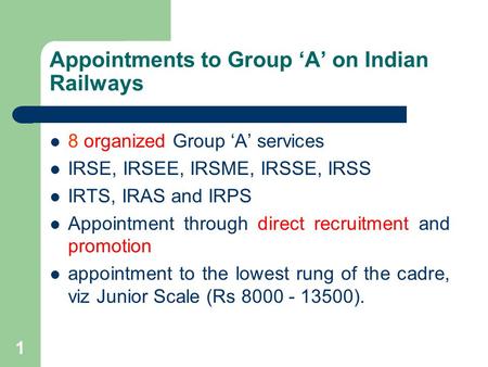 Appointments to Group ‘A’ on Indian Railways