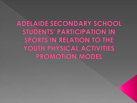 Introductory Background The Youth Physical Activities Promotion Model Method : Participants and Research Design Results/Analysis Conclusion Recommendations.