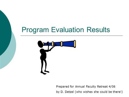 Program Evaluation Results Prepared for Annual Faculty Retreat 4/06 by D. Detzel (who wishes she could be there!)
