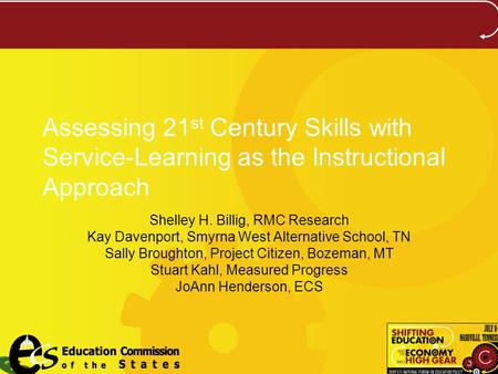 Assessing 21 st Century Skills with Service-Learning as the Instructional Approach Shelley H. Billig, RMC Research Kay Davenport, Smyrna West Alternative.