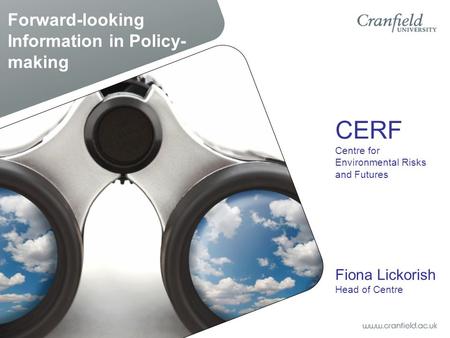 Forward-looking Information in Policy- making CERF Centre for Environmental Risks and Futures Fiona Lickorish Head of Centre.