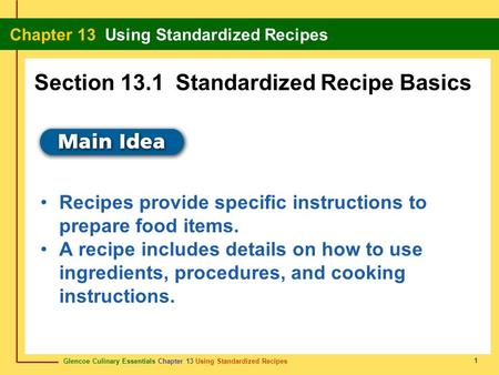 Section 13.1 Standardized Recipe Basics