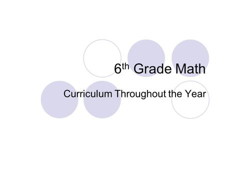 6 th Grade Math Curriculum Throughout the Year. 1 st Quarter Already done… Decimal Currently…Problem Solving Coming Up… Add and Subtract Fractions GCF,