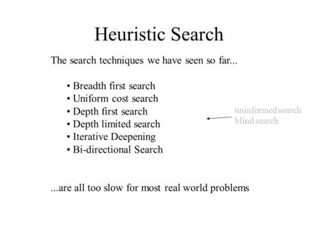 Heuristic Search The search techniques we have seen so far...