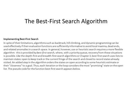 The Best-First Search Algorithm
