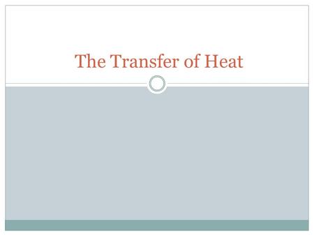 The Transfer of Heat.