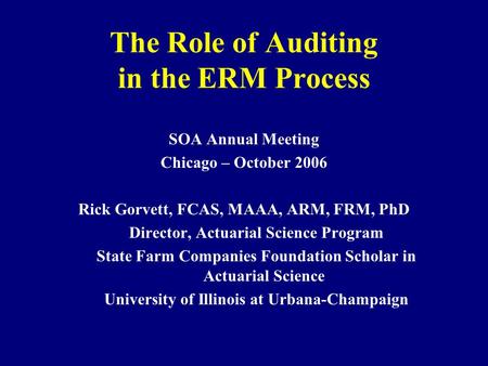 The Role of Auditing in the ERM Process
