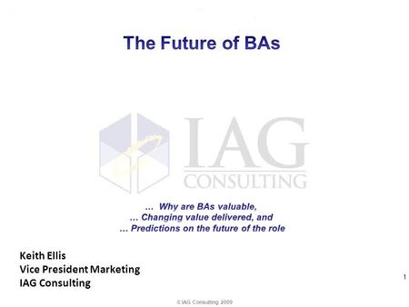 Keith Ellis Vice President Marketing IAG Consulting © IAG Consulting 2009 1.