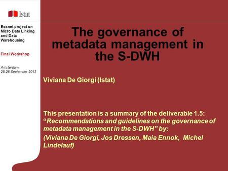 The governance of metadata management in the S-DWH
