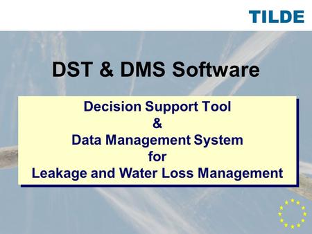 TILDE DST & DMS Software Decision Support Tool & Data Management System for Leakage and Water Loss Management.