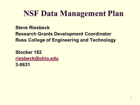 NSF Data Management Plan