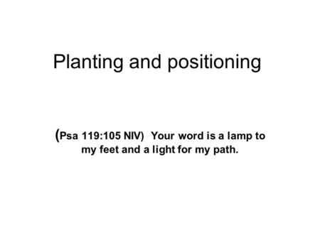 Planting and positioning ( Psa 119:105 NIV) Your word is a lamp to my feet and a light for my path.