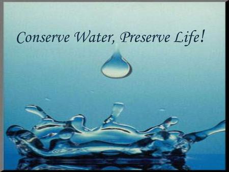Conserve Water, Preserve Life !. THE WATER THAT WENT DOWN THE DRAIN.