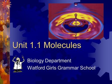 Unit 1.1 Molecules Biology Department Watford Girls Grammar School.