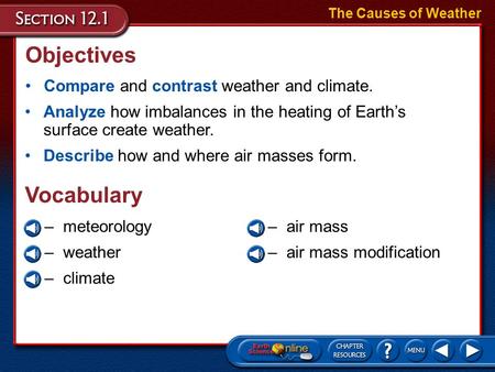 Objectives Vocabulary Compare and contrast weather and climate.