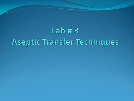Lab # 3 Aseptic Transfer Techniques