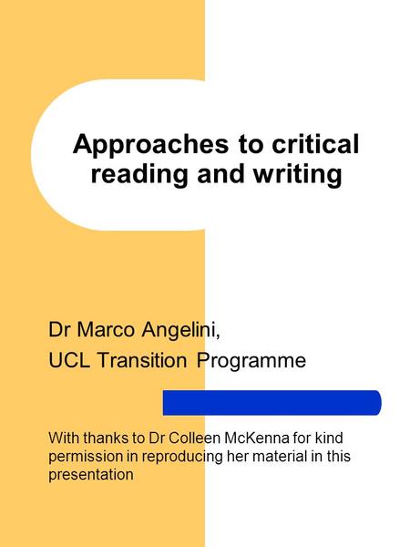 Approaches to critical reading and writing