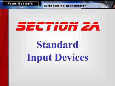 Standard Input Devices section 2a This lesson includes the following sections: · The Keyboard · The Mouse · Variants of the Mouse.