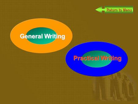 Return to Menu Return to Menu General Writing Practical Writing.