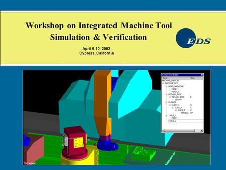 Workshop on Integrated Machine Tool Simulation & Verification April 9-10, 2002 Cypress, California.