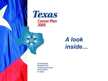 A look inside…. What is the Texas Cancer Plan? A statewide blueprint for cancer prevention and control A consensus-based, strategic document for public-