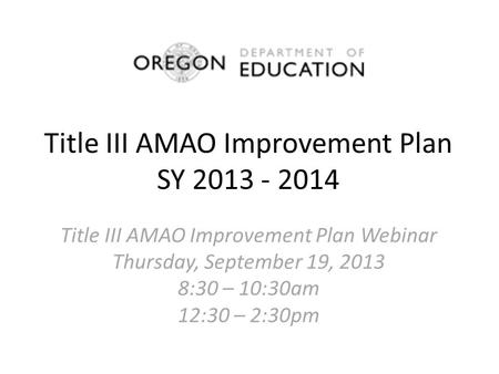 Title III AMAO Improvement Plan SY