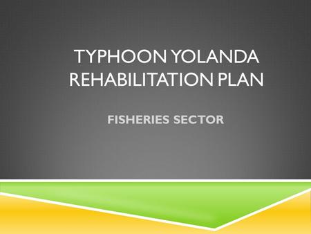 TYPHOON YOLANDA REHABILITATION PLAN FISHERIES SECTOR.