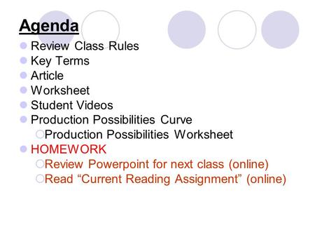 Agenda Review Class Rules Key Terms Article Worksheet Student Videos